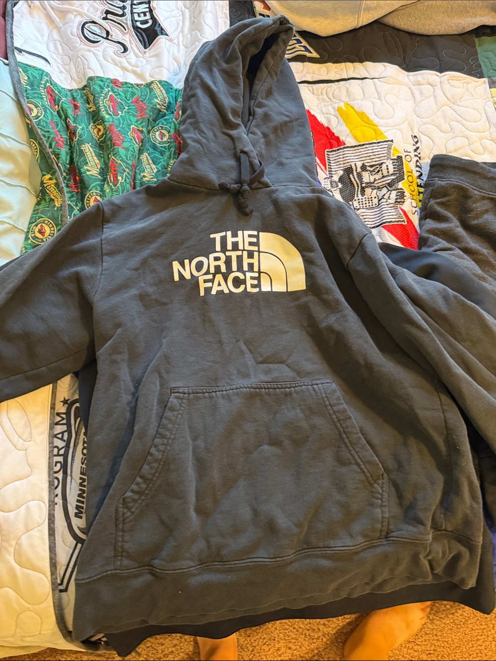 The North Face Men's Pullover Hoodie in Dark Gray with White Logo